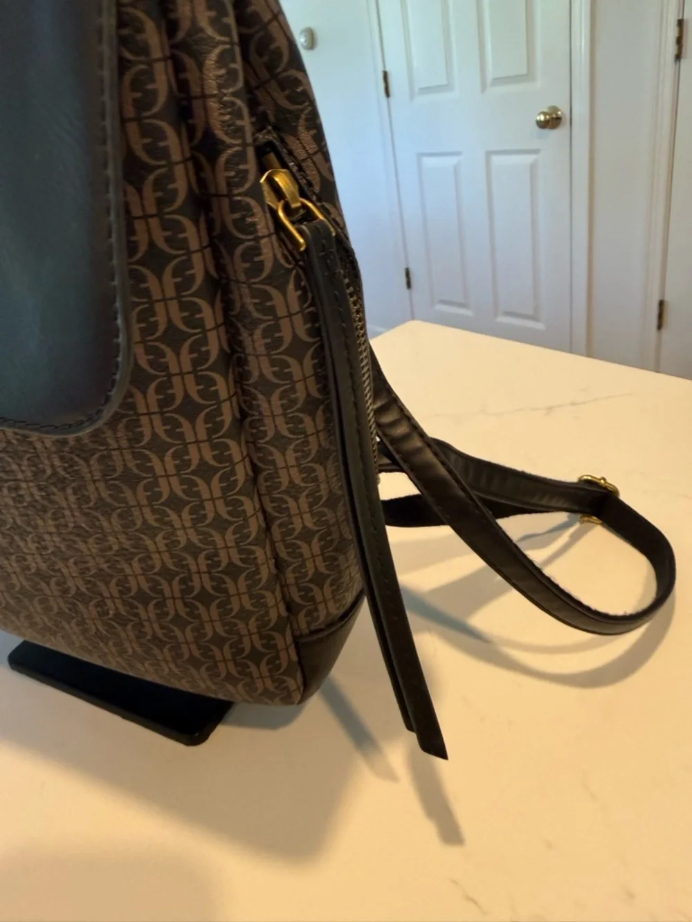 Fossil Brown Logo-Print Backpack with Dark Brown Flap
